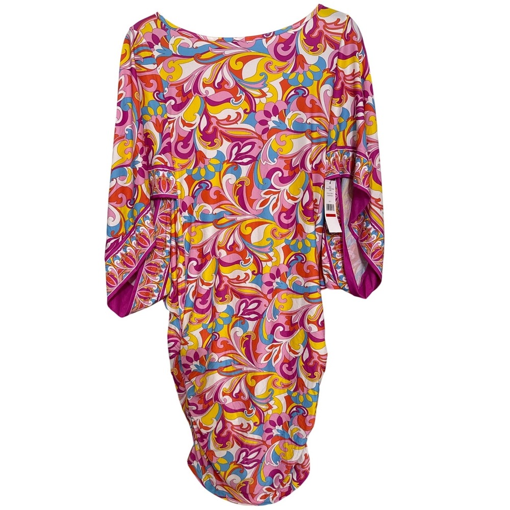 Carmen Marc Valvo Multi Psychedelic Paisley Swim Cover Up Dress XS C7DB17 NEW